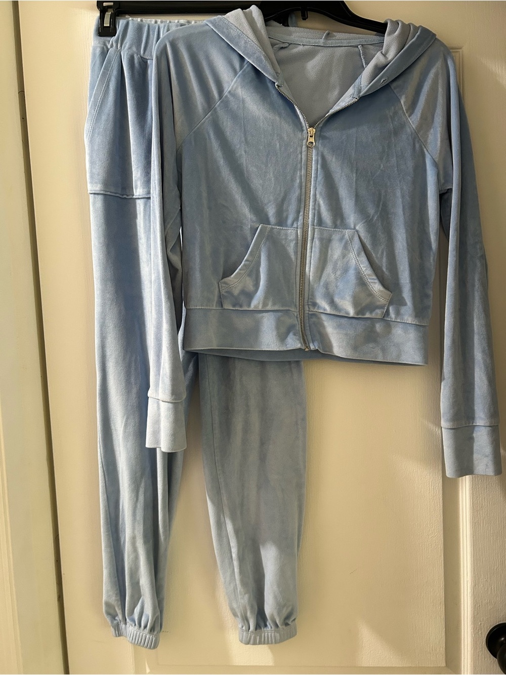 Crave Fame Light Blue Velour Zip Hoodie & Joggers